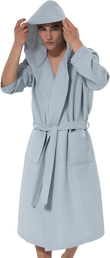 SEYANTE Turkish Cotton Waffle Robe for Men – Organic GOTS Certified Spa Bathrobe, Lightweight Kimono, Soft Cotton Bathrobe