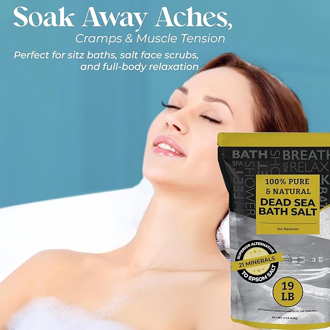 Aromasong Dead Sea Salt, Fine Grain Bath Salt Soak, 19 Lbs (5 x 19 lb. Bags) Bulk resealable Pack.