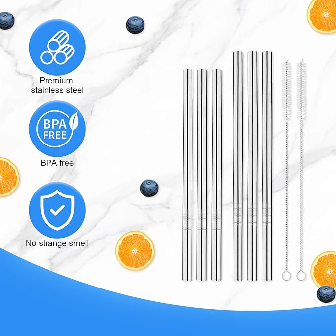 6 Pcs Metal Straw Compatible with Owala FreeSip 24 oz 32 oz 40 oz, Straw for Owala with 2 Straw Cleaner Reusable Stainless Steel Koala Straws Replacement for Owala Bottle