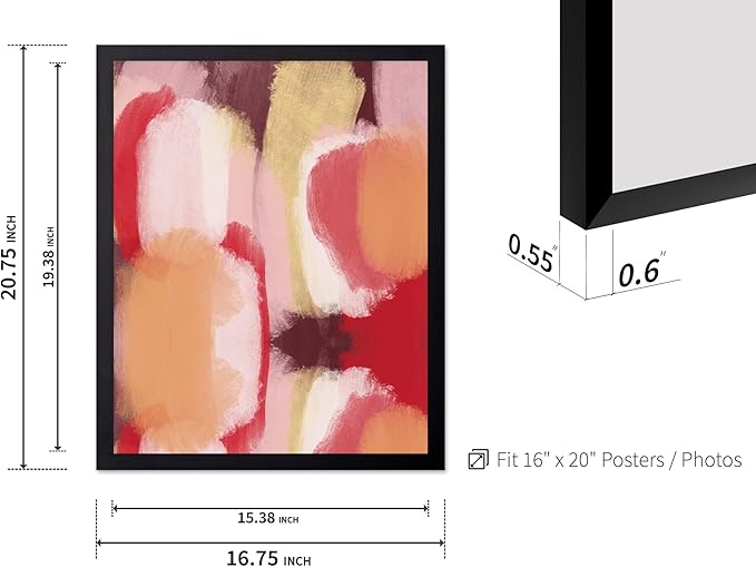 Monem Art Abstract Wall Poster - Modern Geometric Design Print - Colorful Artwork for Living Room or Bedroom Decor - Contemporary Design for Office - 16x20 Black Framed