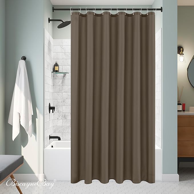 Biscaynebay Hotel Quality Fabric Shower Liners 72 Inch by 72 Inch, Taupe Water Resistant Bathroom Curtains Rust Resistant Grommets Top Weighted Bottom Machine Washable