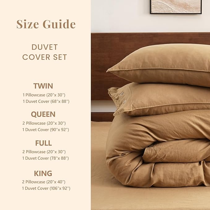 S VICTORY SYMBOL 100% Organic Linen Duvet Cover Set 3pcs Queen Size,Natural French Washed Flax Bedding Set(1 Duvet Cover and 2 Pillowcases) with Coconut Buttons Closure,Sandy Beige