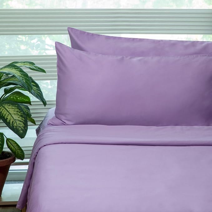 Fabdreams 100% Organic Cotton Twin Sheet Set | 400 Thread Count | Luxury Hotel Collection |GOTS Certified Premium Long Staple Cotton|Elasticised 16" Deep Pockets|Smoother Than Egyptian Cotton|Lilac