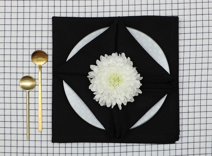 Set of 12 Cloth Napkins, 18 X 18 Inches, 100% Cotton Premium Quality Cloth Napkins with Mitered Corners Ultra Soft Absorbent Dinner Table Cloth Decor Oversized Napkins for Parties, Black