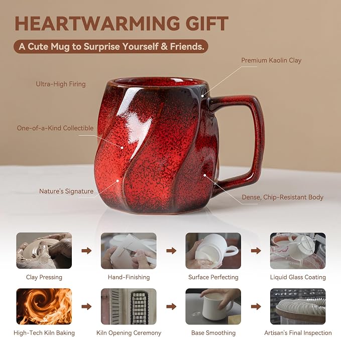 Autumn Ember Ceramic Coffee Mug - 17 oz Unique Reactive Glaze Coffee Cup with Ergonomic Large Handle, Ceramic Mug for Office Home, Birthday Gift for Men Women