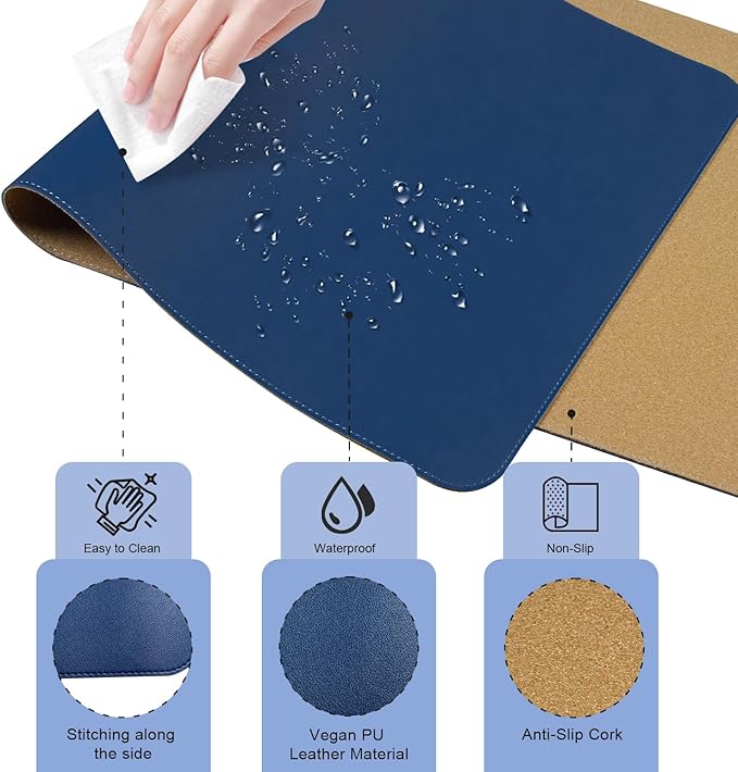 Large Desk Pad, 47.2'' x 23.6'', Office Desk Mat, Computer Mat for Desk, Leather Desk Pad Protector, Sewing Desk Blotter, Desktop Writing Pad for Office/Home/Decor Dark Blue