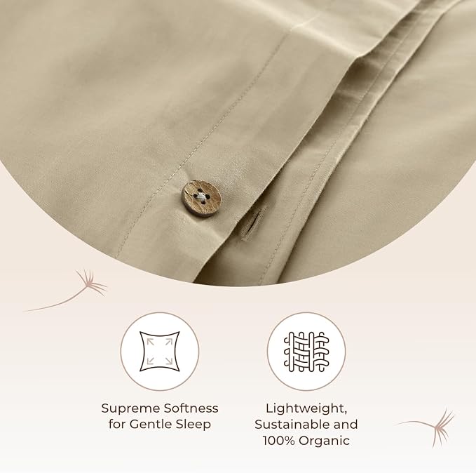 100% Organic Cotton Duvet Cover King Size - Naturally Soft Lightweight & Cooling Duvet Cover Set with Decorative Shams - Premium GOTS Certified 300 Thread Count Sateen Weave (Dune, King)