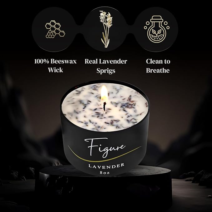 Lavender Aromatherapy Candle – 100% Beeswax & Organic Soy Blend with Real Lavender Sprigs | Clean Burn Floral Candle Premium Gift for Her