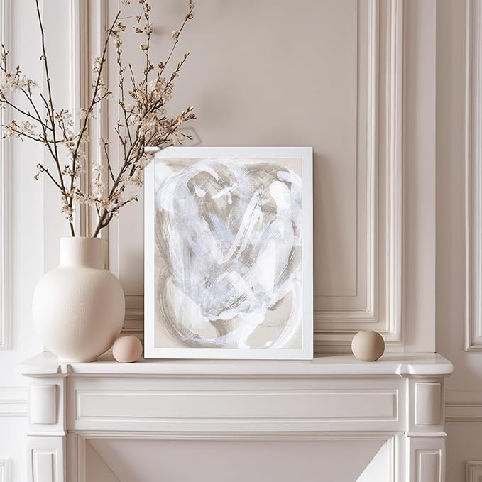 Monem Art Neutral Beige Abstract Brushstroke Painting Print - Scandinavian Minimalist Modern Art Poster - Wall Decor for Living Room or Bedroom - 8x10 White Framed Wall Art by Mareike Bohmer