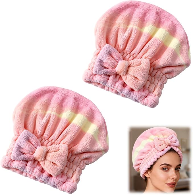 2Pcs Hair Towel Wrap for Women, Microfiber Hair Towel, Soft Coral Fleece Quick-Drying Hair Wrap Towels, Lightweight and Absorbent for Wet Hair, Perfect for Home and Salon Use