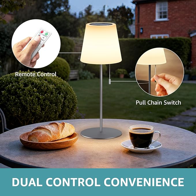 uuffoo Solar Lamp Waterproof 4000mAh Rechargeable with Remote, Solar Powered Outdoor Table Lamps Warm White & RGB, LED Battery Operated Lamp Portable for Outdoor Garden Patio (Gray)