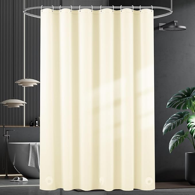 UFRIDAY Stall Shower Curtain Liner Long 48 x 78 inch, Beige Shower Liner with 3 Large Magnets, Narrow Cloth Bathroom Curtain Extra Long for Single Stall