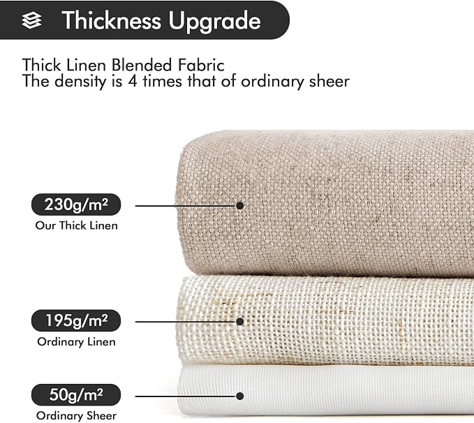 MIULEE Non-See-Through Privacy Linen Curtains 2 Panels, Light Filtering Window Curtains Farn House Textured Back Tab Semi Sheer Drapes for Bedroom Living Room, 52 x 63 Inches Long, Burlywood