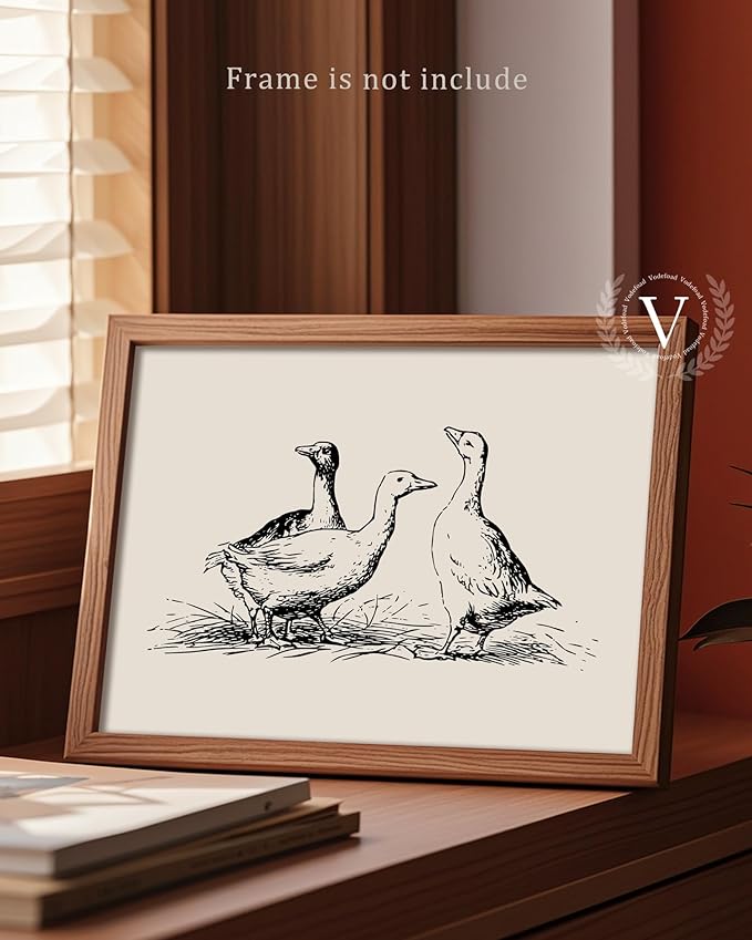Vodefoad Goose Sketch Vintage Wall Art Retro Nursery Sketch Print Rustic Ducks Wall Decor for Gallery Nursery Bedroom Bathroom Office - 8x10Inch Unframe