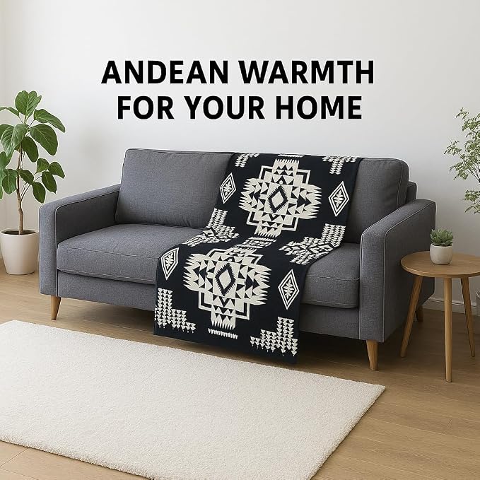 AHUAY Premium Hypoallergenic Alpaca Wool Blanket – Reversible 2-in-1 Andean Geometric Throw, Ultra Soft Warm Lightweight, Handmade in Ecuador (Imbabura Black and White, King)