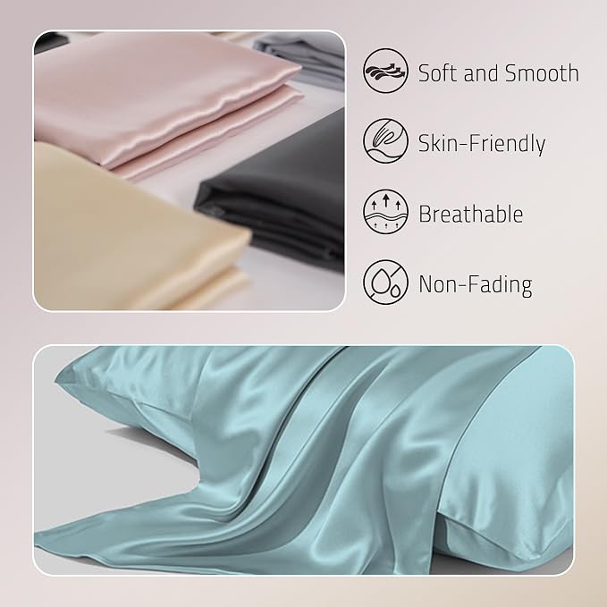 Gabire Mulberry Silk Pillow Case for Hair and Skin Prevent Acne Pillowcases Both Sides Real Silk Pillowcases Organic Silk Pillowcase with Hidden Zipper, Haze Blue, Queen (20"×30")