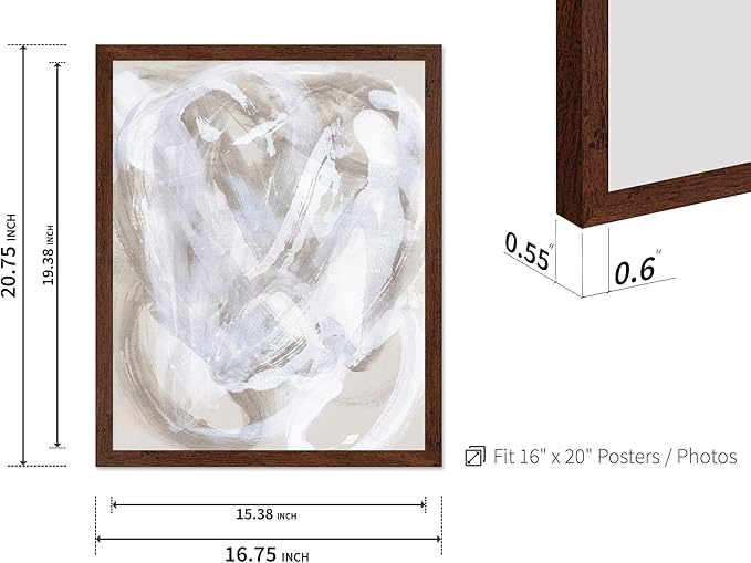 Monem Art Neutral Beige Abstract Brushstroke Painting Print - Scandinavian Minimalist Modern Art Poster - Wall Decor for Living Room or Bedroom - 16x20 Brown Framed Wall Art by Mareike Bohmer