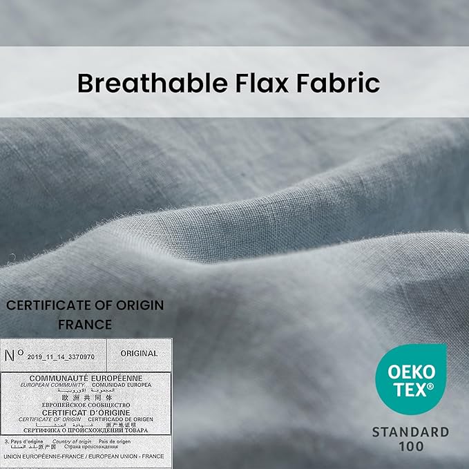 100% French Linen Euro Shams with Ruffles - Set of 2 - Washed Solid Color Natural Flax Soft Breathable Pillow Covers - Dusty Blue, 26'' x 26''