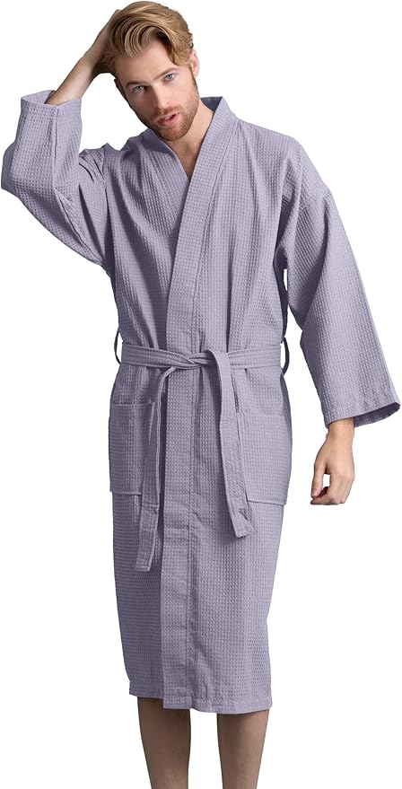 Soft Touch Linen Men's Cotton Waffle Bathrobe, Luxurious & Lightweight, Comfortable & Absorbent, Softness, Fast Dry,