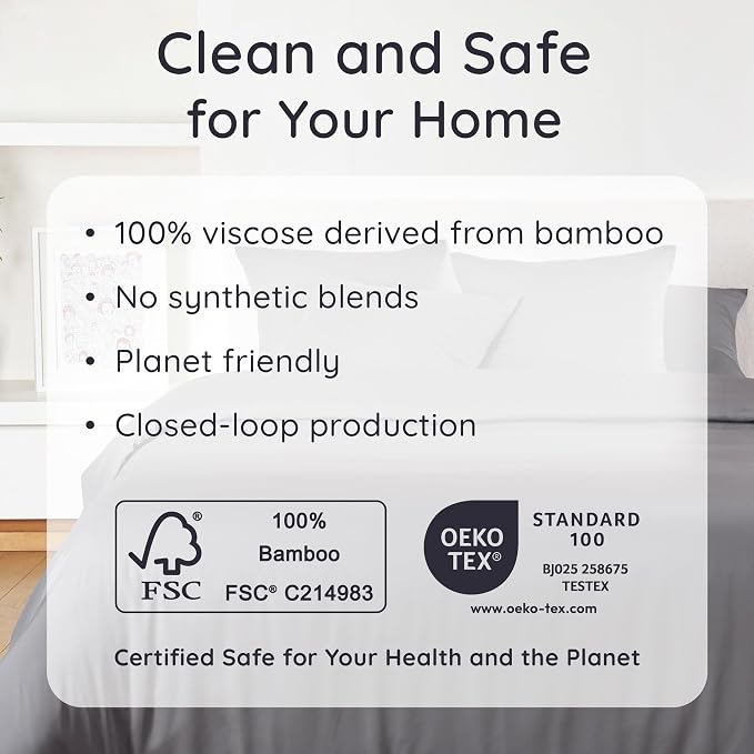 Bambaw 100% Viscose Derived from Bamboo Pillowcases Standard Size – Set of 2 Cooling Pillow Case with Envelope Closure, Breathable & Soft Pillow Cases Standard Size, Anti Acne Pillow Case (Dark Gray)