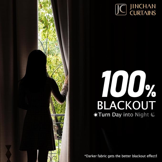 jinchan 100% Blackout Curtains 84 Inch Length 2 Panels Set Thermal Insulated Farmhouse Curtains for Bedroom Living Room Neutral Linen Drapes Light Blocking Grommet Window Treatments Natural 7FT