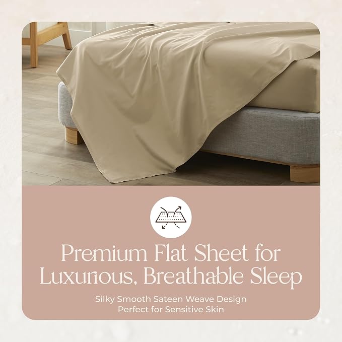 Certified Organic Queen Flat Sheet Only - 100% Organic Cotton Top Sheet with Luxurious Soft and Breathable 300 Thread Count Sateen Weave Finish - GOTS & Fairtrade Certified (Dune, Queen)