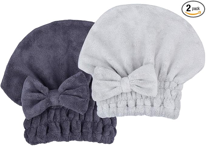 Microfiber Hair Drying Towels Head wrap with Bow-Knot Shower Cap Hair Turban hairWrap Bath Cap for Curly Long & Wet Hair Gift for Women