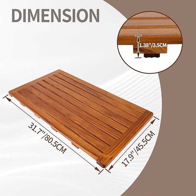 Utoplike Teak Bath Mat, Large Wood Shower Mats for Bathroom, 31.7"x17.9" Sturdy Floor Mat for Indoor Spa or Outdoor