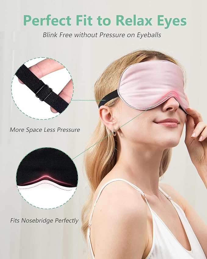 Sleep Mask with Pouch, 2 Pack 100% Real Natural Pure Silk Eye Mask with Adjustable Strap for Sleeping, BeeVines Eye Sleep Shade Cover, Blocks Light Reduces Puffy Eyes Gifts