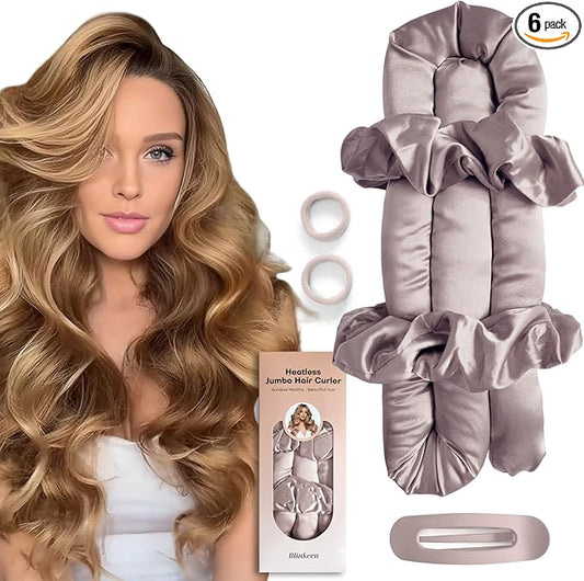 Jumbo Heatless Hair Curler Set-Satin Heatless Curls Overnight, Jumbo Curling Rod Headband, No Heat Curlers To Sleep in (Lavender Gray)