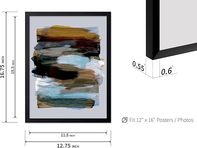 Monem Art Abstract Earth Tone Brushstroke Print - Modern Painterly Art Poster - Wall Decor for Living Room, Bedroom or Office - 12x16 Black Framed Wall Art by Mareike Bohmer