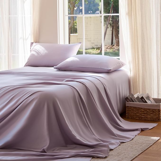 DOZ Sheet Set, 100% Viscose derived from Bamboo, Organically Grown, Buttery Soft, Cooling Sheets, High GSM, Deep Pockets - 3 Piece - 2 Pillowcases 1 Fitted Sheet (Lavender, Cal King)
