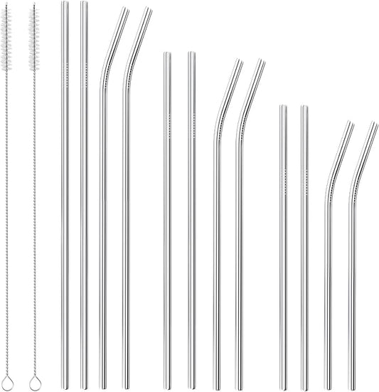 Dsmile Set of 12 Reusable Stainless Steel Straws,0.24'' wide 3 Size - 12.2''10.5''8.5''Long Reusable Straw Chocolate Milk Straws with 2 Cleaning Brush for 10/20/30/40 oz