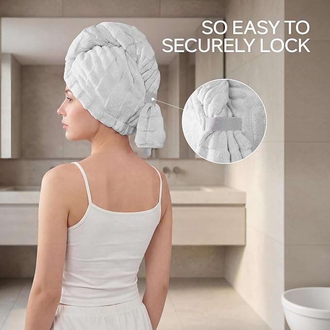 REDKISS 2 Pack Microfiber Hair Towel Wrap for Women, Super Absorbent & Quick Dry Large Hair Turban, Lightweight Anti-Frizz Drying Towel for Long Curly Thick Hair - Blue Gray