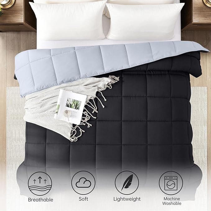Homelike Moment Comforter King Size - Black Duvet Insert Down Alternative Bed King Comforter, Lightweight Bedding Comforters Quilted Soft All Season Reversible Black/Light Grey