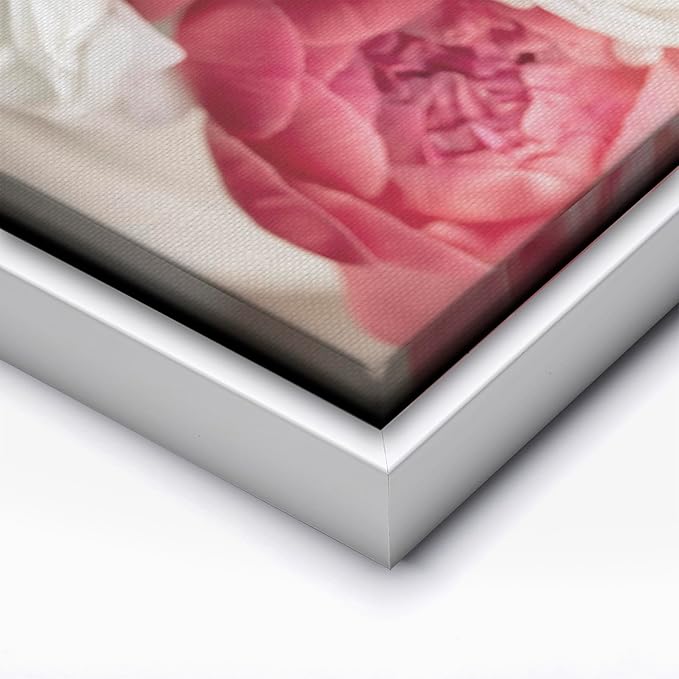 Monem Art Pink Peony Floral Macro Photography Print - Romantic Flower Art Poster - Wall Decor for Living Room, Bedroom or Office - 16x20 White Framed CANVAS Wall Art by Mareike Bohmer