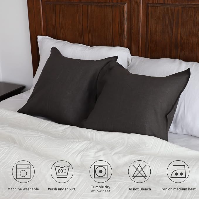 Simple&Opulence Linen Euro Shams Basic Style Solid Color 24x24 Inch Pack of 2 Flax Cotton Blend Decor Throw Pillow Covers Soft Breathable Farmhouse Pillow Shams - Dark Grey