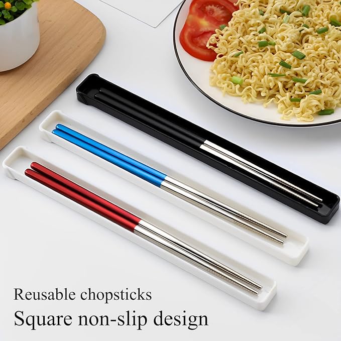 Portable Reusable Stainless Steel Chopsticks with Case, Black Blue,9‘’ | 18/8 Stainless Steel,Metal,Black Blue For Travel,Camping,Bento Box, Alternative to Wooden/Plastic Chopstick