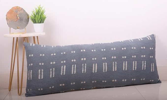 Trade Star Indian Body Pillow Shams Throw Pillow Cases 100% Cotton Pillow Cover Lumbar Rustic Farmhouse Spring Mudcloth Breathable Handloomed Bedding Decor (Dark Grey Blossom 14X36 INCHES)