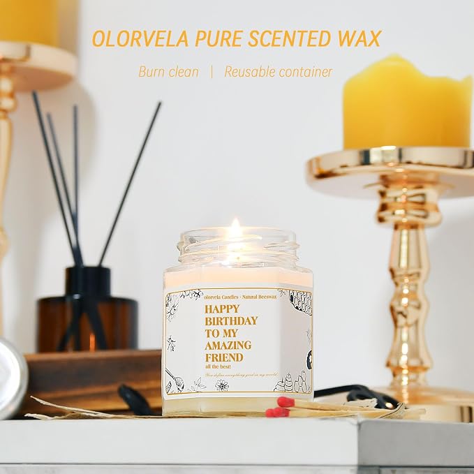 Happy Birthday Beeswax Candle, Best Friend Personalized Birthday Gifts for Women, Men, Mom, Dad, Sister, Teacher, Friends, Pure Natural Beeswax Candles (White)