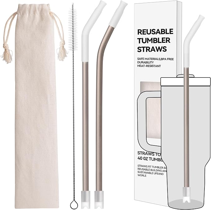 Heavy - Duty Titanium Straws12.2" Reusable for 40 oz Tumlbers | Metal Drinking Straws for All Kinds of Hot & Cold Drinks, Eco Conscious, BPA Free with Cleaning Brush(Transparent)