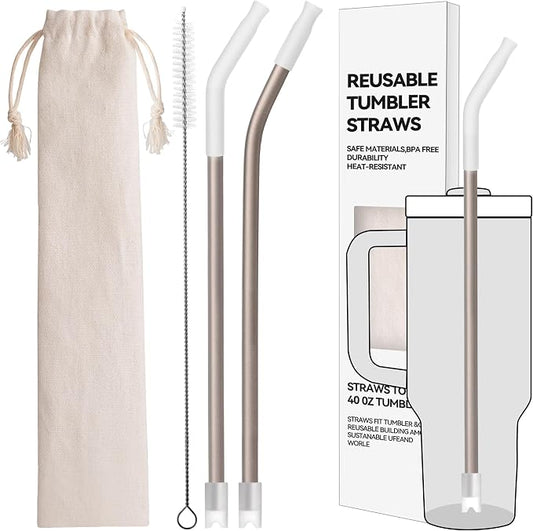 Heavy - Duty Titanium Straws12.2" Reusable for 40 oz Tumlbers | Metal Drinking Straws for All Kinds of Hot & Cold Drinks, Eco Conscious, BPA Free with Cleaning Brush(Transparent)