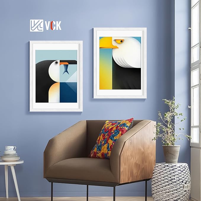 VCK 18x24 Frames White 3 Pack, Wide Border Wood, Display 16x20 Picture Photo with Mat or 18 x 24 without, for Home, Office, Gallery, Woodgrain Series, Wall Hanging