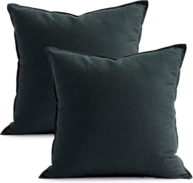Jeanerlor Pack of 2 24 x 24 Inch Cotton Linen Soft Soild Decorative Square Throw Pillow Covers Green Cushion Case Set for Bedroom/Sofa/Car 60 x 60 cm, Dark Green