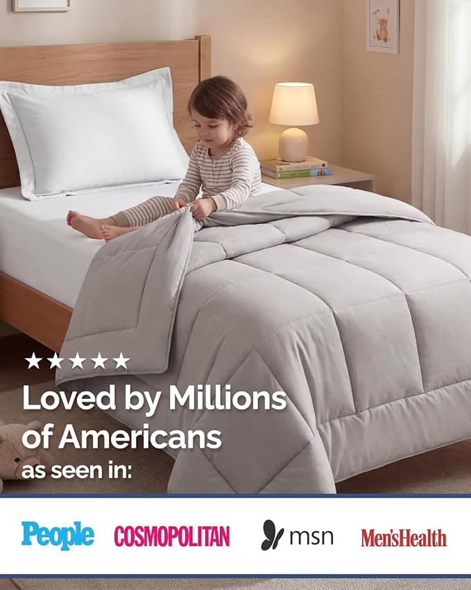 Twin Size, Light Gray Alternative Down Comforter - Warm, Lightweight & Breathable Hotel Quality Bedding for Men, Women, Kids and Teens - All Season Oversized Cooling Microfiber Duvet Insert Comforter