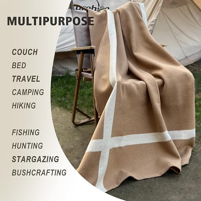 Wool Blanket & Throws 90% Wool Warm Blanket Soft Couch Blankets 75"x55" Twin Throw Blankets for Living Room, Camping, Outdoors, or Car Travel with Exquisite Box for Gift (Camel)