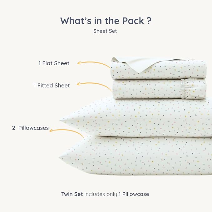 MakeMake Organics Organic Queen Sheet Set (4 Piece) GOTS Certified Organic Cotton Sheets Non Toxic Safe Fitted, Flat Sheet, Pillowcases (Dotty)