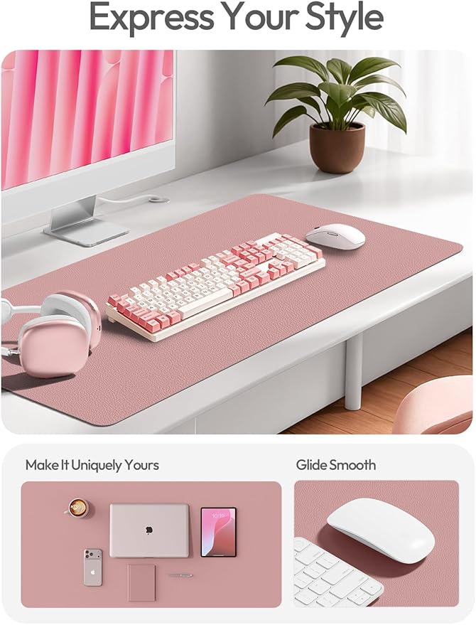 YSAGi Leather Desk Protector, Office Mat, Large Mouse Mat, Non-Slip PU Leather Blotter, Laptop Desk Mat, Waterproof Writing Pad for Office and Home(Pale Mauve, 63" x 24")