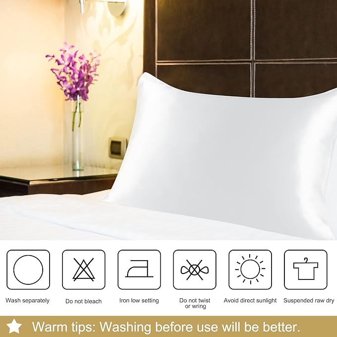 uxcell 1 Pack 100% Charmeuse Pure Silk Pillowcase for Hair and Skin, 350TC 19 Momme Soft Breathable Pillow Case with Hidden Zipper, Snow White King(20x36inch)