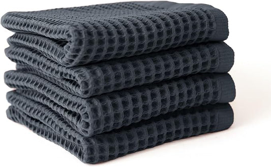 Premium Waffle Hand Towels Pack of 4 Extra Large 20x35 inch - 100% Turkish Cotton, Waffle Weave, Quick Dry, Lint Free, Super Absorbent Hand Bath Towel (Anthracite, Set of 4 Hand Towels)